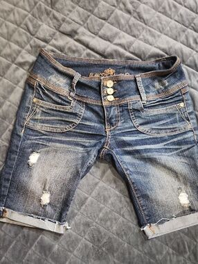 Almost Famous Distressed Blue Denim Bermuda Shorts